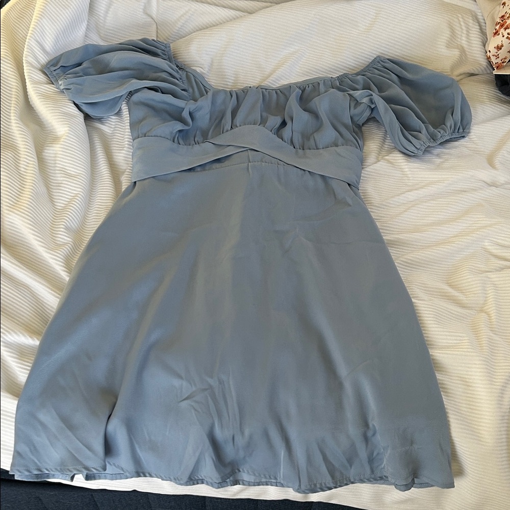 Altar'd State Off-Shoulder Light Blue Mini Dress